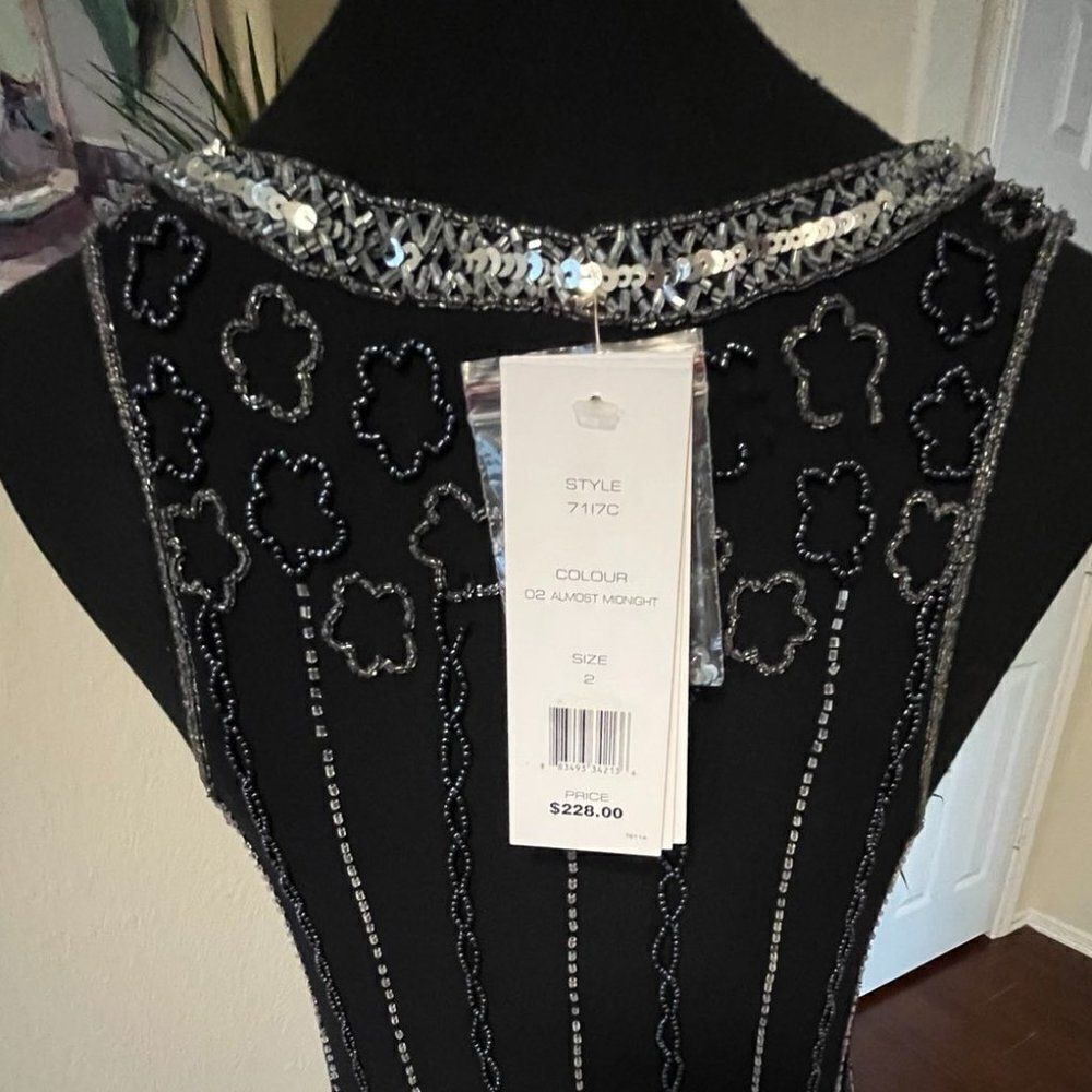 NWT Black with Silver Sequins Beaded 100 Silk Sleeveless Dress size 2 - Picture 7 of 16